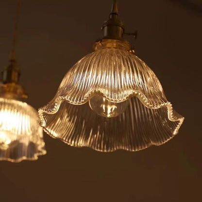 RoyaleGlow Green Ribbed Glass Pendant Light - Vintage Brass Hanging Lamp For Kitchen Island