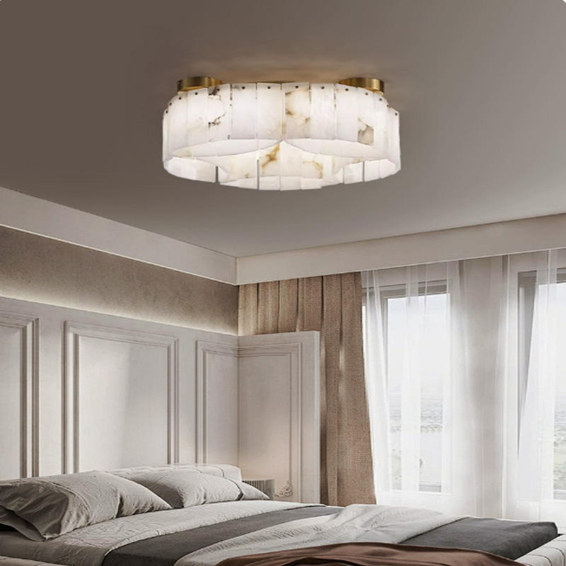 RoyaleGlow Modern Alabaster Flush Mount Ceiling Light for Living Room & Hotel