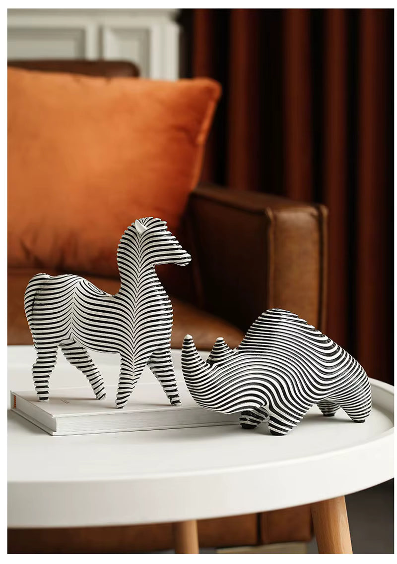 RoyaleGlow Nordic Striped Bird Figurine - Modern Black & White Ceramic Decor