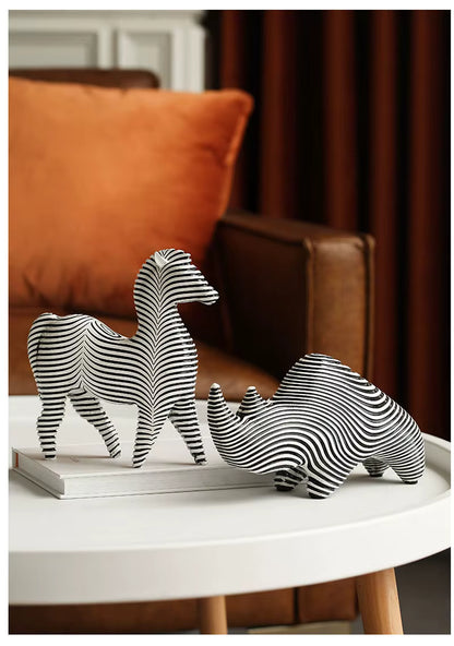 RoyaleGlow Nordic Striped Bird Figurine - Modern Black & White Ceramic Decor