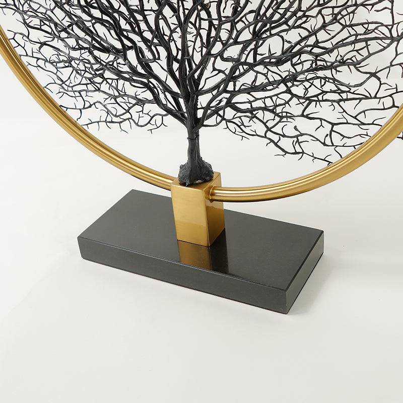 RoyaleGlow Vintage Style Tabletop Tree Sculpture - Gold Ring & Metal Silhouette Art