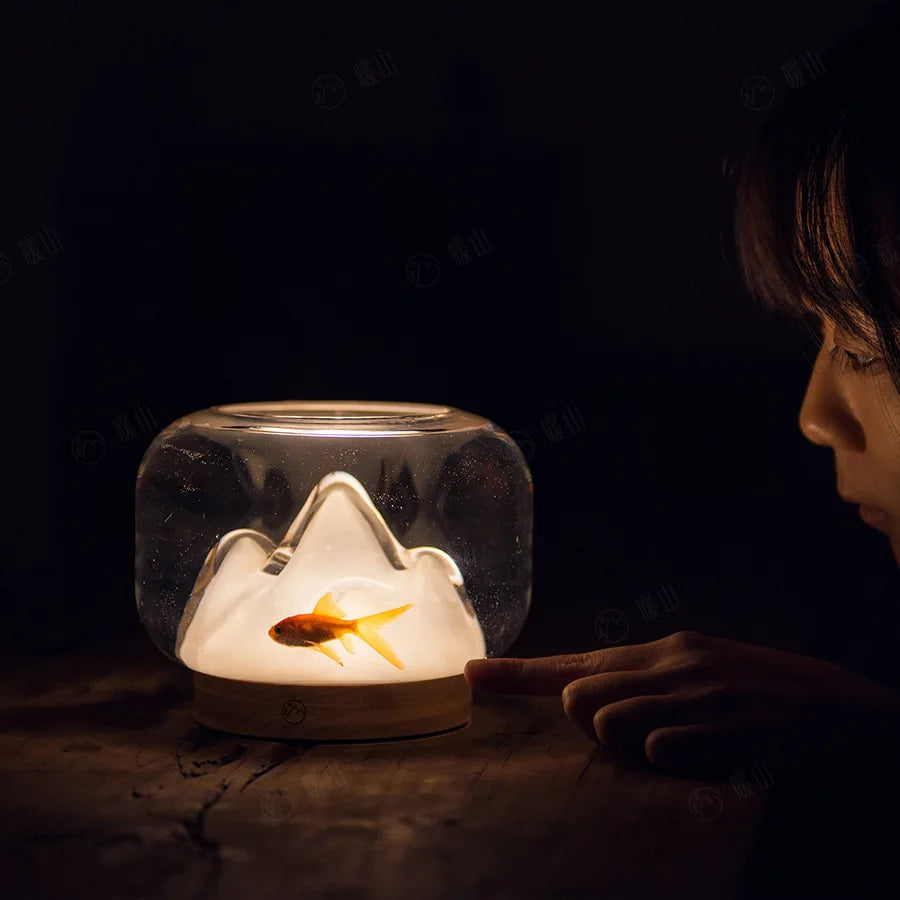 Aquarium Creative Office Home Desktop Table Lamp Fish Tank Decorative Ornaments Decorative Fish Tank Round Glass Fish Tank Fish Tank Decorations