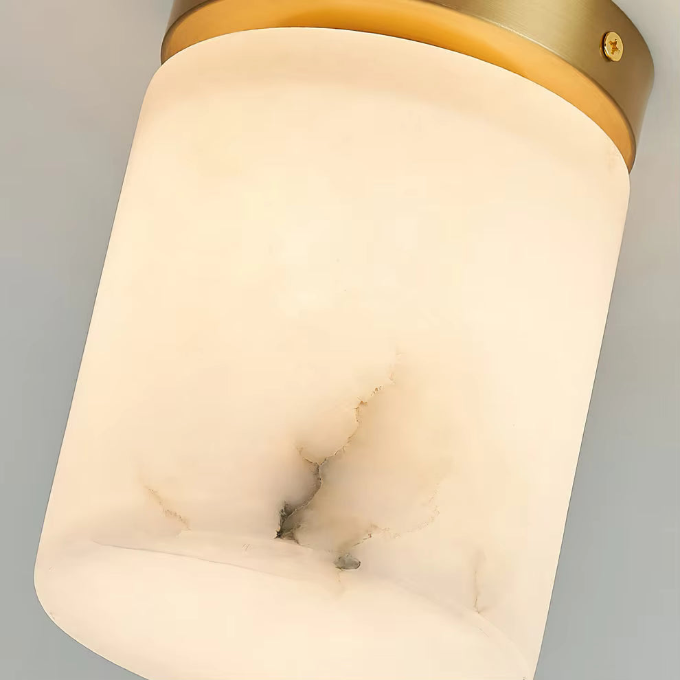RoyaleGlow Alabaster Brass Flush Mount Ceiling Light - Modern Globe Fixture