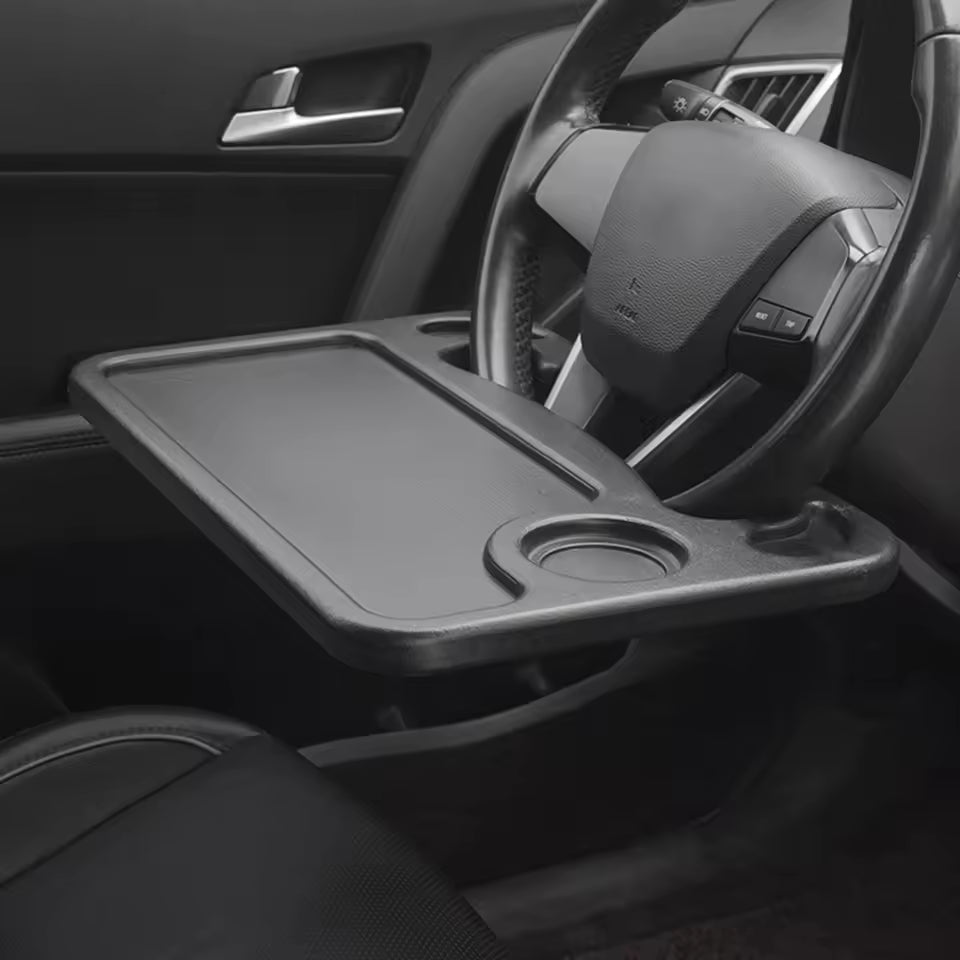 Royallure 2-in-1 Car Desk for Laptop and Food – Steering Wheel Tray with Drink Holder for Travel and Work