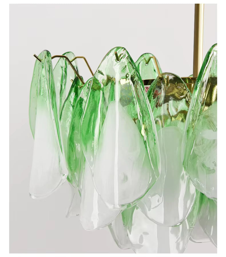RoyaleGlow Modern Glass Floral Chandelier Brass Hanging Light