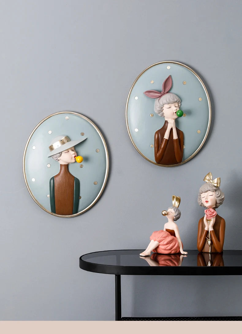 Royelux Chic Bubble Gum Girl 3D Wall Art - Modern Aesthetic Home Decor