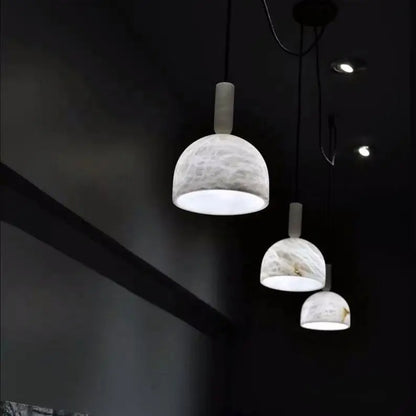 RoyaleGlow Modern Alabaster Pendant Light - Natural Stone & Copper Hanging Lamp