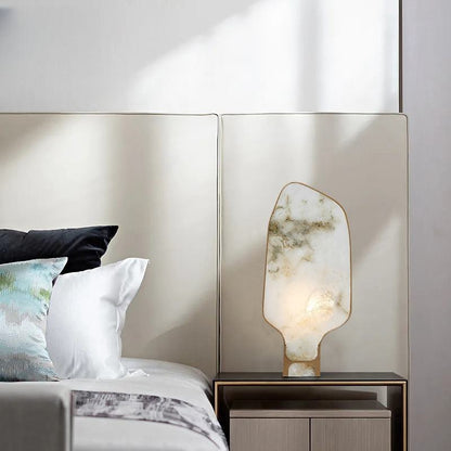 LuxRoyale Modern Alabaster Accent Lamp with Brass Base - Natural Stone Table Lamp