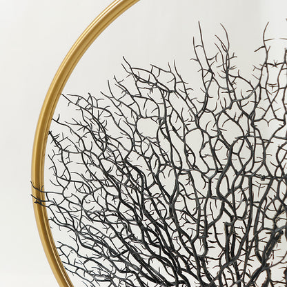 RoyaleGlow Vintage Style Tabletop Tree Sculpture - Gold Ring & Metal Silhouette Art
