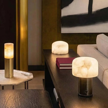 RoyaleGlow Alabaster Cordless Lamp - Modern Aluminum LED USB Rechargeable Table Lamp