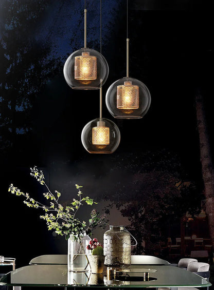 LuxRoyale Double-Layer Glass Pendant Light With Inner Mesh Core and Outer Glass Shade