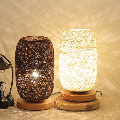 Royaleva Dimmable Rattan Ball Table Lamp with Wooden Base