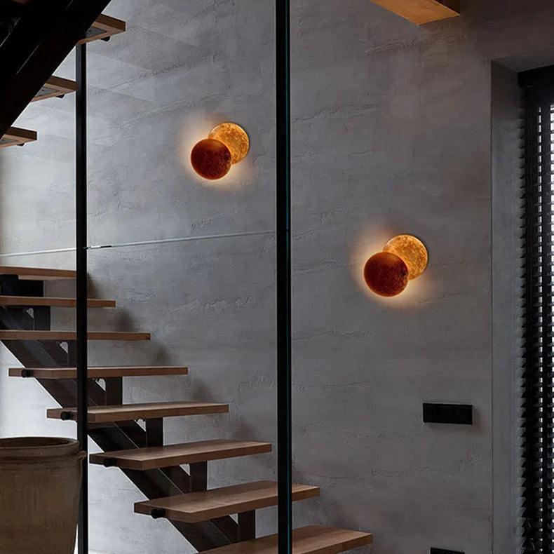 Luxora Modern Eclipse LED Wall Light, Gold Dual Circle Sconce for Bedroom
