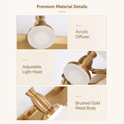 LuxRoyale Modern Gold Bathroom Vanity Light - Adjustable Wall Fixture with Dimmable LED