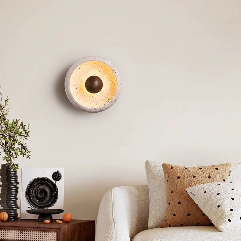 LuxRoyale Round Travertine Wall Lamp Natural Stone Light