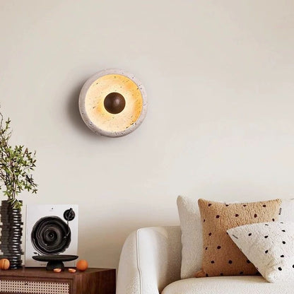 LuxRoyale Round Travertine Wall Lamp Natural Stone Light