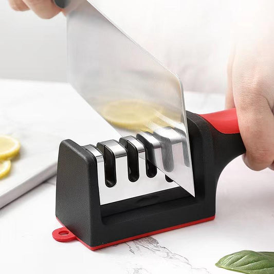 4-Stage Professional Knife Sharpener with Tungsten Diamond & Ceramic Whetstone - High-Precision Sharpening Stone, Non-Slip Grip, Fast Sharpening & Long-Lasting Performance - No Assembly Required, Black/Red Colors - Ideal for Kitchen Knives, Father'S Day G