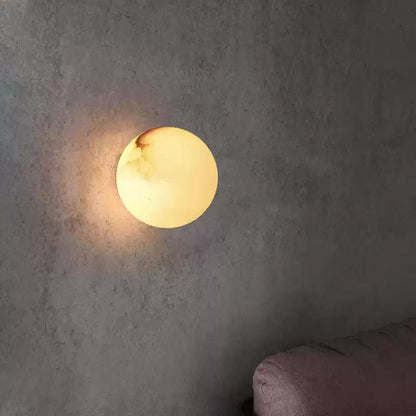 Royelux Round Alabaster Wall Sconce - Modern LED Light for Living Room, Bedroom Decor