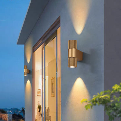 LuxRoyale Gold & Black Outdoor Up Down Wall Sconce - 12W IP65 LED Exterior Light