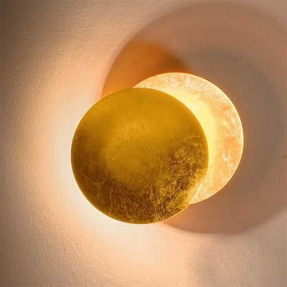 Luxora Modern Eclipse LED Wall Light, Gold Dual Circle Sconce for Bedroom