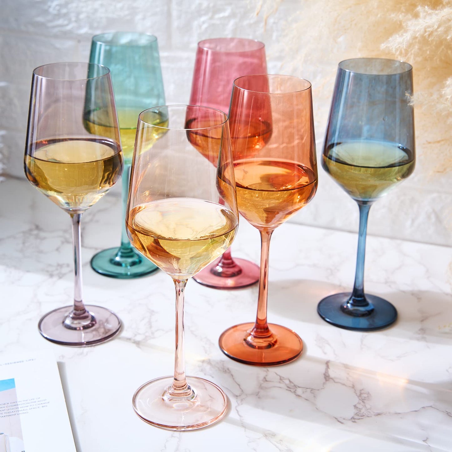 LuxRoyale Rainbow Wine Glass Set of 6 - Handcrafted Colorful Drinking Glasses