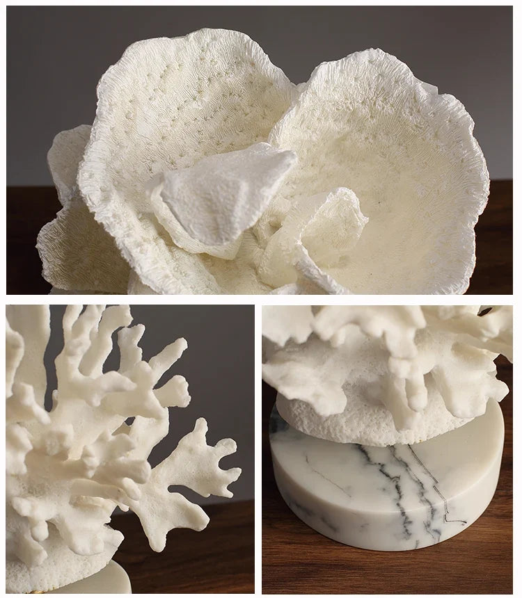 RoyaleGlow Coastal Coral Sculpture with Marble Base - Ocean-Inspired Resin Decor