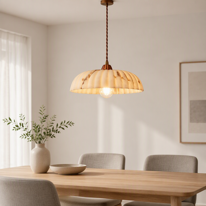 RoyaleGlow Natural Alabaster Shade Hanging Pendant Light with Antique Gold Finish