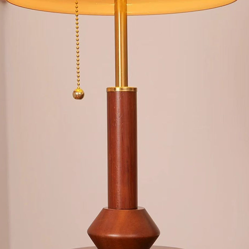 RoyaleGlow Mid-Century Modern Wood Table Lamp with Amber Dome Shade