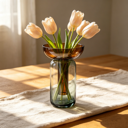 Royelux Modern Gradient Glass Vase - Minimalist Tabletop Decor