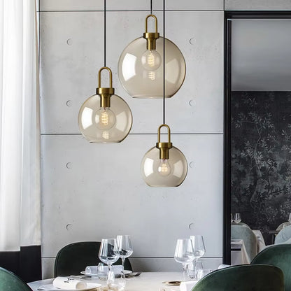 Royelux Modern Smoked Glass Globe Pendant Light with Brass Accents