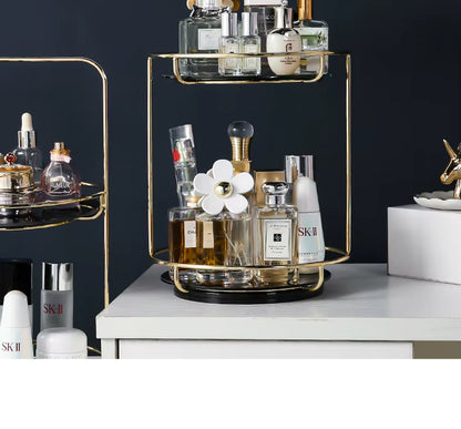 LuxRoyale 2-Tier 360 Rotating Gold Vanity Organizer for Perfume & Cosmetics