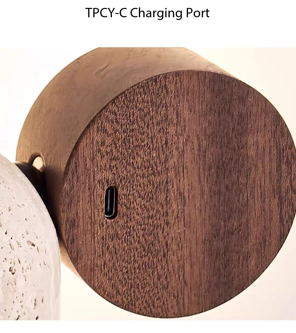 RoyaleGlow Natural Travertine Stone And Wood Table Lamp For Modern Bedside Decor