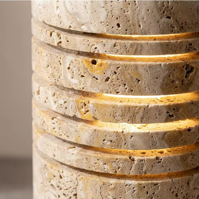 RoyaleGlow Natural Travertine Stone Floor Lamp Sculptural Column Light