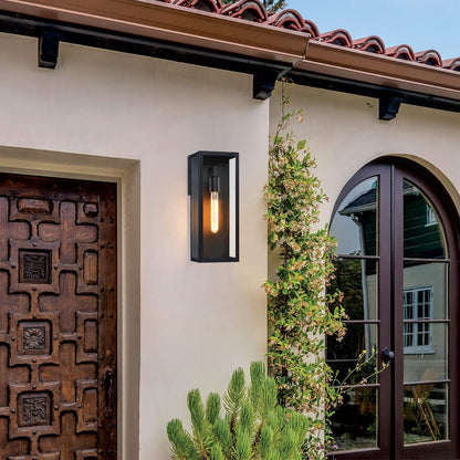 Royelux Modern Black Outdoor Wall Lantern with Clear Glass, Auto Dusk to Dawn Wall Sconce