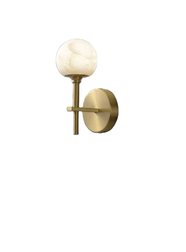 Royelux Modern Brass & Alabaster Globe Wall Sconce for Bedroom & Living Room.