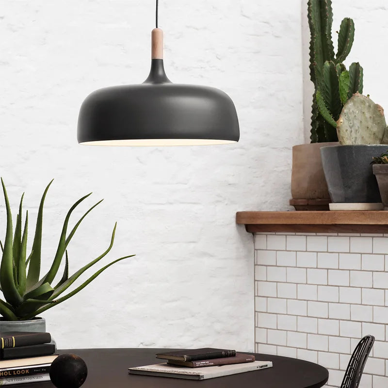 Royallure Black Pendant Light - Nordic Wood and Zinc Hanging Lights for Kitchen Lighting