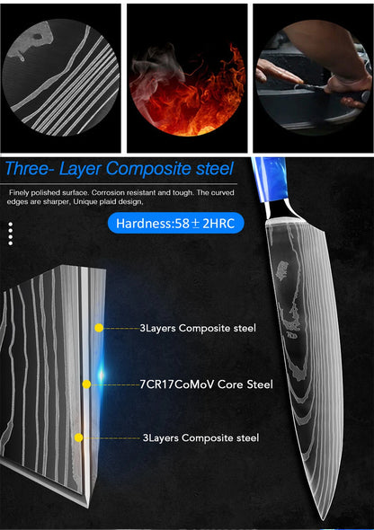 Royaleva 8-Piece Chef Knife Set - High-Carbon Steel, Ergonomic Pakkawood Handles