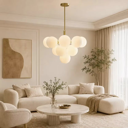 Royelux Modern Brass Globe Chandelier - Frosted Glass Hanging Ceiling Light Fixture