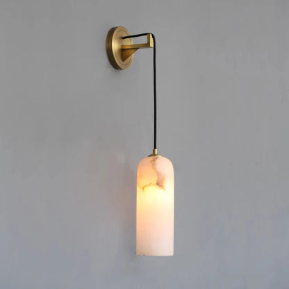RoyaleGlow Modern Alabaster Wall Sconce - Brass LED Wall Light for Bedroom & Hallway
