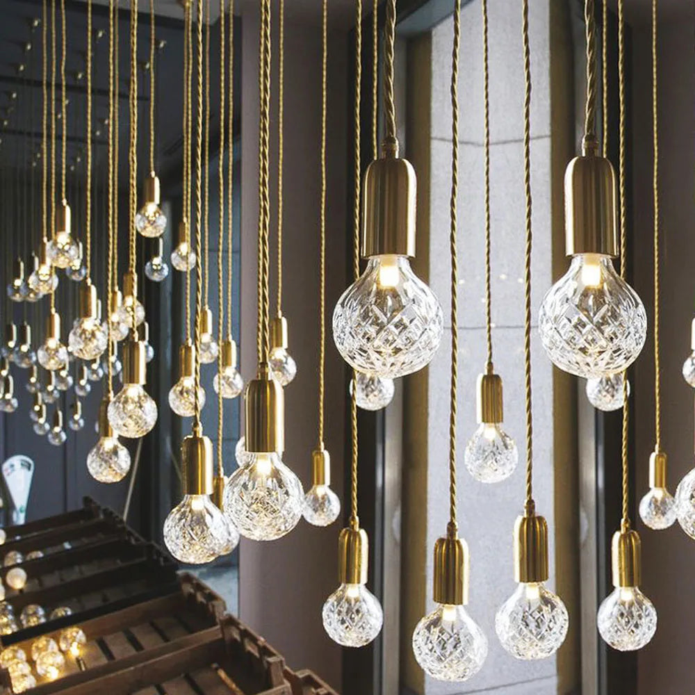 LuxRoyale Golden Brass Pendant Light with Diamond Cut Glass Shade