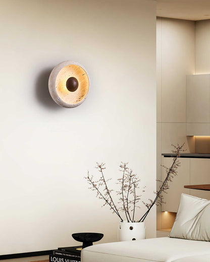 LuxRoyale Round Travertine Wall Lamp Natural Stone Light