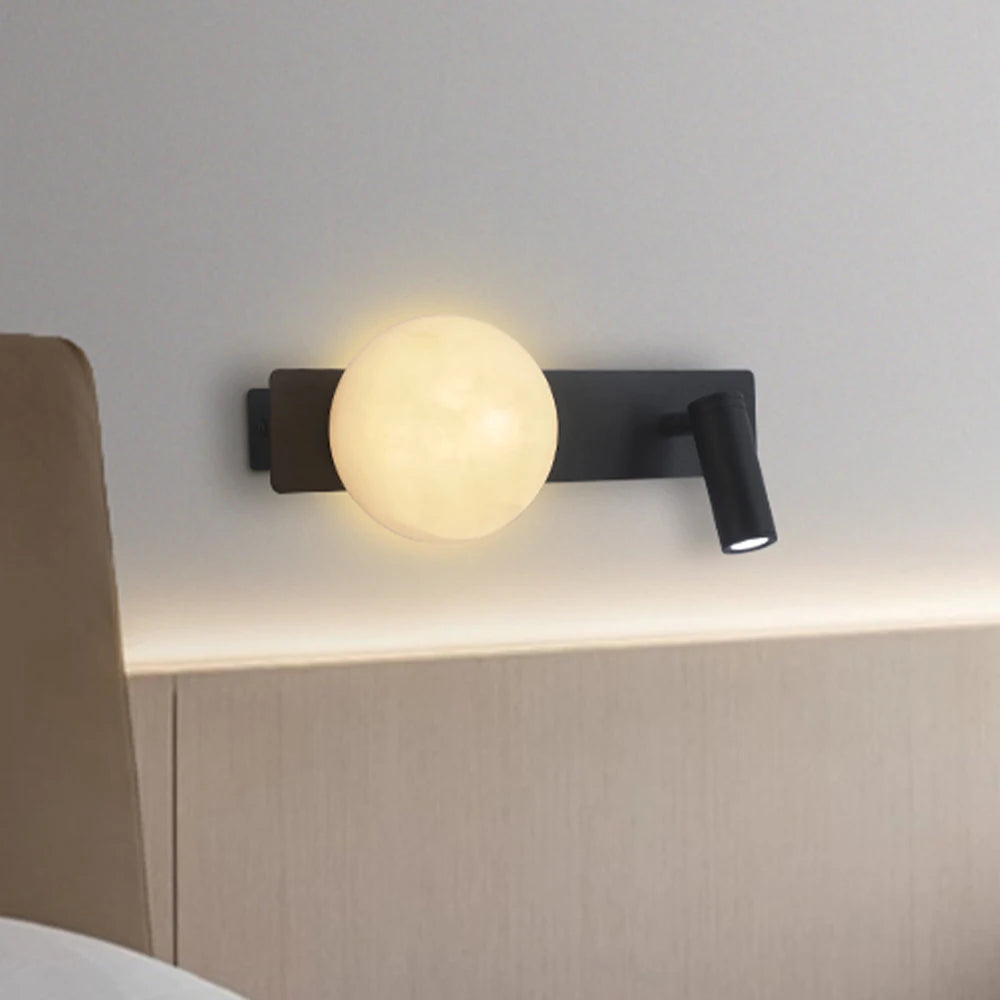 LuxRoyale Modern Alabaster Wall Sconce with Adjustable LED Reading Light