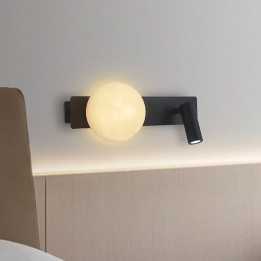 LuxRoyale Modern Alabaster Wall Sconce with Adjustable LED Reading Light