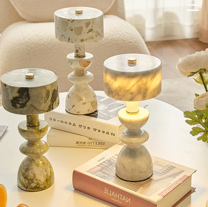 RoyaleGlow Minimalist Marble LED Table Lamp with USB Charging Port