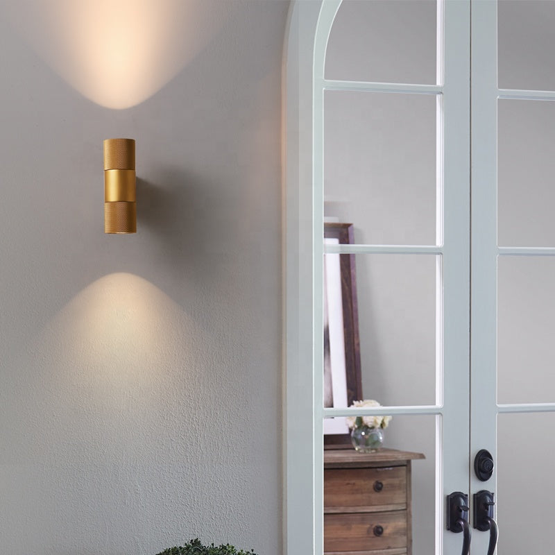 LuxRoyale Gold & Black Outdoor Up Down Wall Sconce - 12W IP65 LED Exterior Light