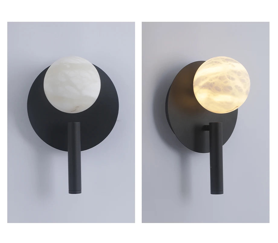 LuxRoyale Modern Alabaster Wall Sconce with Adjustable LED Reading Light