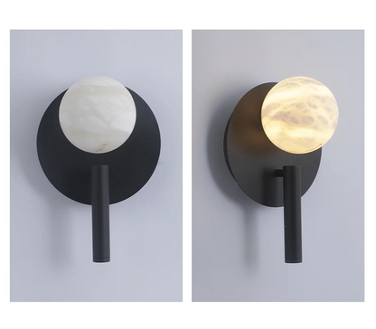 LuxRoyale Modern Alabaster Wall Sconce with Adjustable LED Reading Light