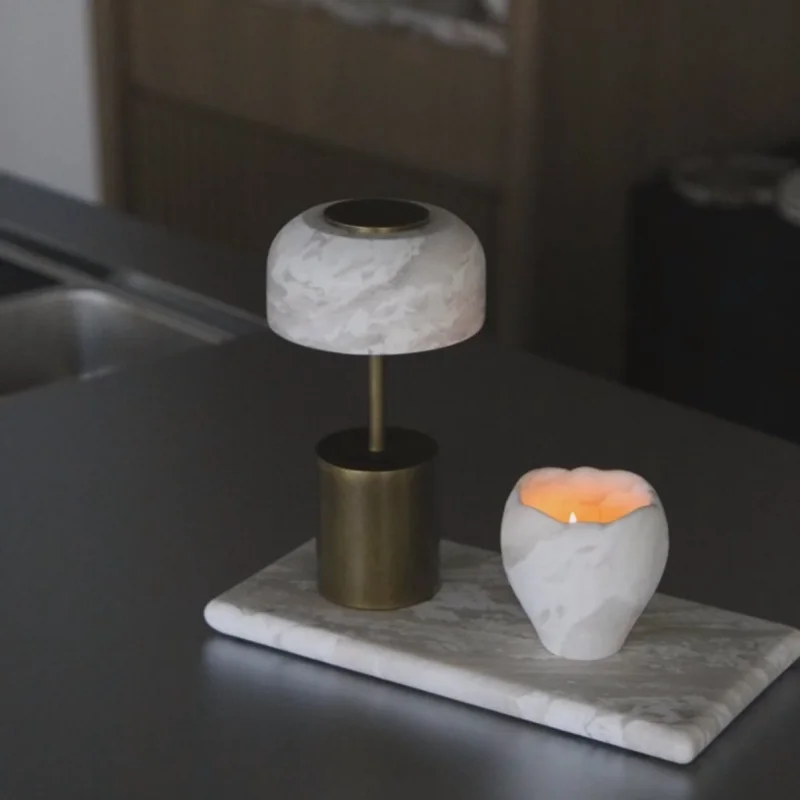 RoyaleGlow Rechargeable Marble Table Lamp - Cordless Dimmable LED for Home & Hotel