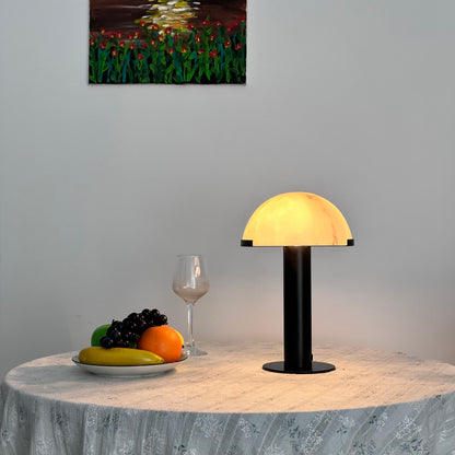 RoyaleGlow Dimmable Alabaster & Metal LED Table Lamp for Bedroom & Living Room