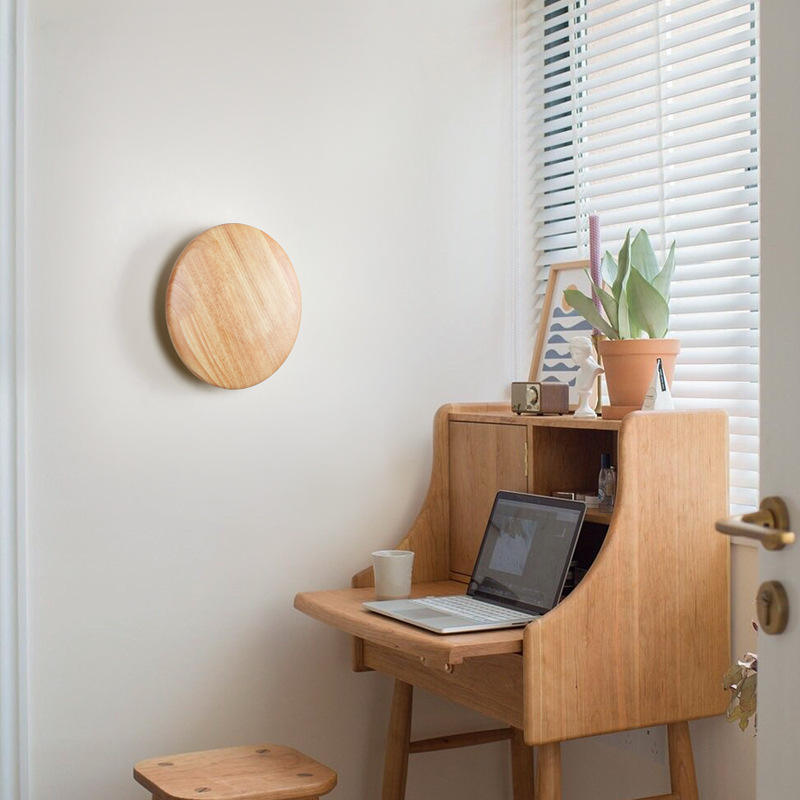 LuxRoyale Designer Circular Wooden Wall Light with Warm LED Glow